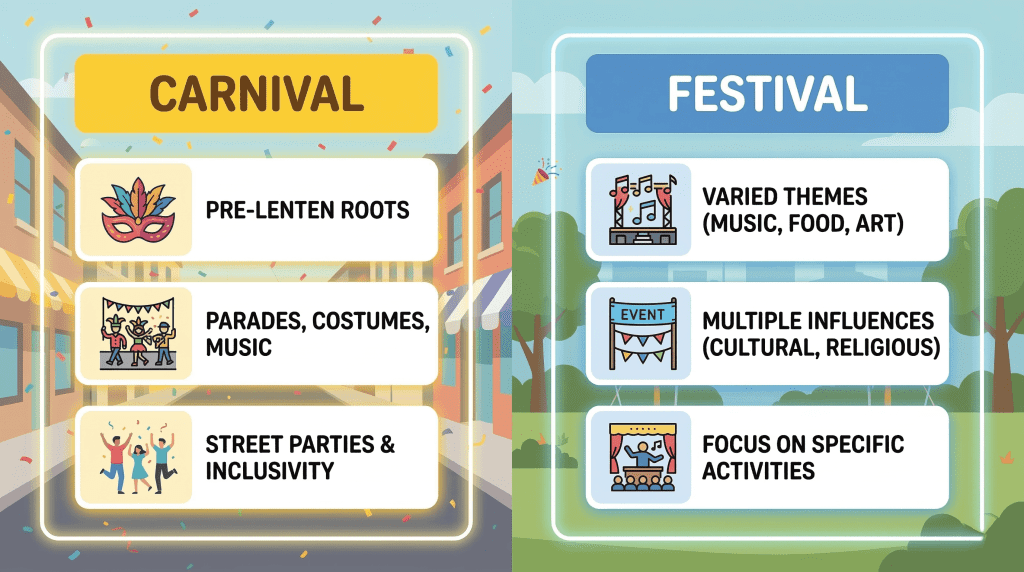 Carnival Review 2026: A Complete Guide to the World’s Greatest Festivals 4 carnival vs festival comparison infographic guide